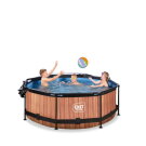 EXIT Wood pool &oslash;244x76cm with filter pump and dome - brown