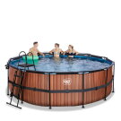EXIT Wood pool &oslash;427x122cm with sand filter pump and dome - brown