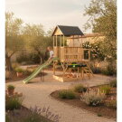 EXIT Panorama 550 wooden playhouse with slide, mud kitchen and sandpit