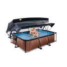 EXIT Wood pool 220x150x65cm with filter pump and dome and canopy - brown