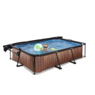 EXIT Wood pool 300x200x65cm with filter pump and canopy - brown