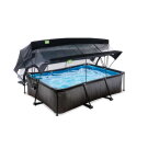 EXIT Black Wood pool 220x150x65cm with filter pump and dome and canopy - black