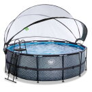 EXIT Stone pool &oslash;427x122cm with sand filter pump and dome - grey