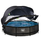EXIT Black Wood pool &oslash;360x76cm with filter pump and dome and canopy - black