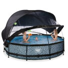 EXIT Stone pool ø360x76cm with filter pump and dome and canopy - grey