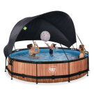 EXIT Wood pool &oslash;360x76cm with filter pump and canopy - brown