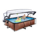 EXIT Wood pool 300x200x65cm with filter pump and dome - brown