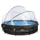 EXIT Black Wood pool &oslash;360x76cm with filter pump and dome and canopy - black