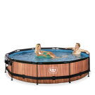 EXIT Wood pool &oslash;360x76cm with filter pump and dome - brown