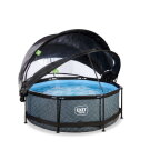 EXIT Stone pool ø244x76cm with filter pump and dome and canopy - grey