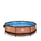 EXIT Wood pool &oslash;300x76cm with filter pump and dome and canopy - brown