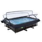 EXIT Black Wood pool 300x200x65cm with filter pump and dome and canopy - black