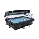 EXIT Black Wood pool 220x150x65cm with filter pump and dome and canopy - black
