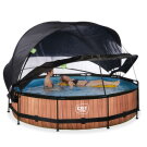 EXIT Wood pool &oslash;360x76cm with filter pump and dome and canopy - brown