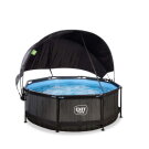 EXIT Black Wood pool ø244x76cm with filter pump and canopy - black