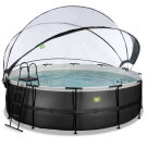 EXIT Black Leather pool &oslash;450x122cm with sand filter pump and dome and accessory set - black