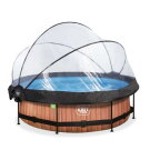 EXIT Wood pool &oslash;300x76cm with filter pump and dome and canopy - brown