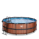 EXIT Wood pool &oslash;427x122cm with sand filter pump and dome - brown