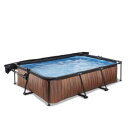 EXIT Wood pool 300x200x65cm with filter pump and canopy - brown