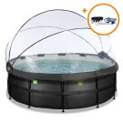EXIT Black Leather pool &oslash;427x122cm with sand filter pump and dome and accessory set - black