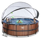 EXIT Wood pool &oslash;427x122cm with sand filter pump and dome - brown