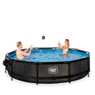 EXIT Black Wood pool &oslash;360x76cm with filter pump and dome and canopy - black