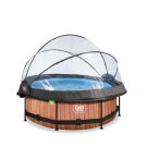 EXIT Wood pool &oslash;244x76cm with filter pump and dome and canopy - brown