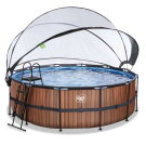 EXIT Wood pool &oslash;427x122cm with sand filter pump and dome - brown