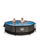 EXIT Black Wood pool &oslash;300x76cm with filter pump and dome - black