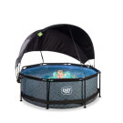 EXIT Stone pool ø244x76cm with filter pump and canopy - grey