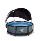 EXIT Stone pool ø244x76cm with filter pump and canopy - grey