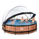 EXIT Wood pool &oslash;360x76cm with filter pump and dome - brown