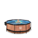 EXIT Wood pool &oslash;244x76cm with filter pump and dome and canopy - brown