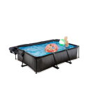 EXIT Black Wood pool 220x150x65cm with filter pump and dome and canopy - black