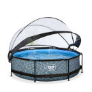 EXIT Stone pool &oslash;300x76cm with filter pump and dome - grey