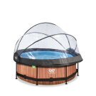 EXIT Wood pool &oslash;244x76cm with filter pump and dome - brown