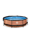 EXIT Wood pool ø300x76cm with filter pump and canopy - brown