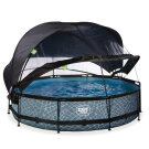 EXIT Stone pool ø360x76cm with filter pump and dome and canopy - grey