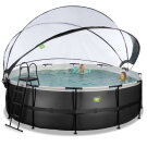 EXIT Black Leather pool ø450x122cm with sand filter pump and dome and accessory set - black