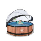 EXIT Wood pool &oslash;244x76cm with filter pump and dome - brown