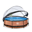 EXIT Wood pool &oslash;300x76cm with filter pump and dome - brown