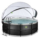 EXIT Black Leather pool &oslash;427x122cm with sand filter pump and dome and accessory set - black