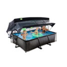 EXIT Black Wood pool 220x150x65cm with filter pump and dome and canopy - black