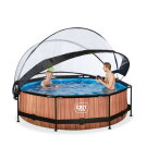 EXIT Wood pool &oslash;300x76cm with filter pump and dome - brown