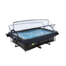 EXIT Black Wood pool 220x150x65cm with filter pump and dome and canopy - black