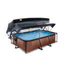 EXIT Wood pool 220x150x65cm with filter pump and dome and canopy - brown