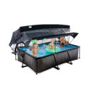 EXIT Black Wood pool 220x150x65cm with filter pump and dome and canopy - black