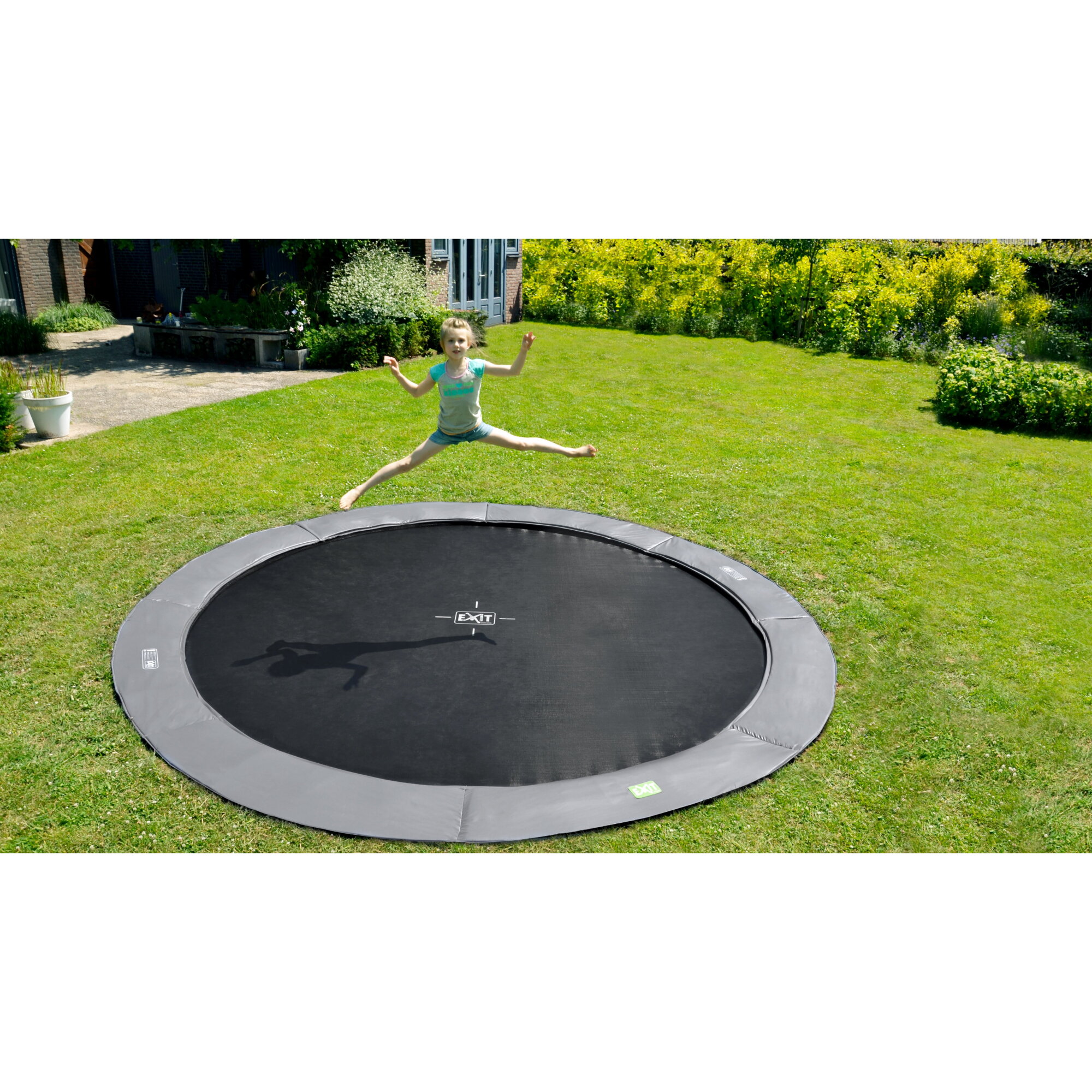 EXIT InTerra groundlevel trampoline ø305cm grey EXIT Toys
