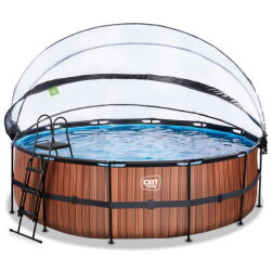 EXIT Wood pool &oslash;450x122cm with sand filter pump and dome - brown