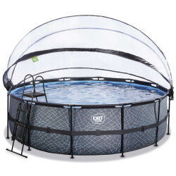 EXIT Stone pool &oslash;450x122cm with sand filter pump and dome - grey